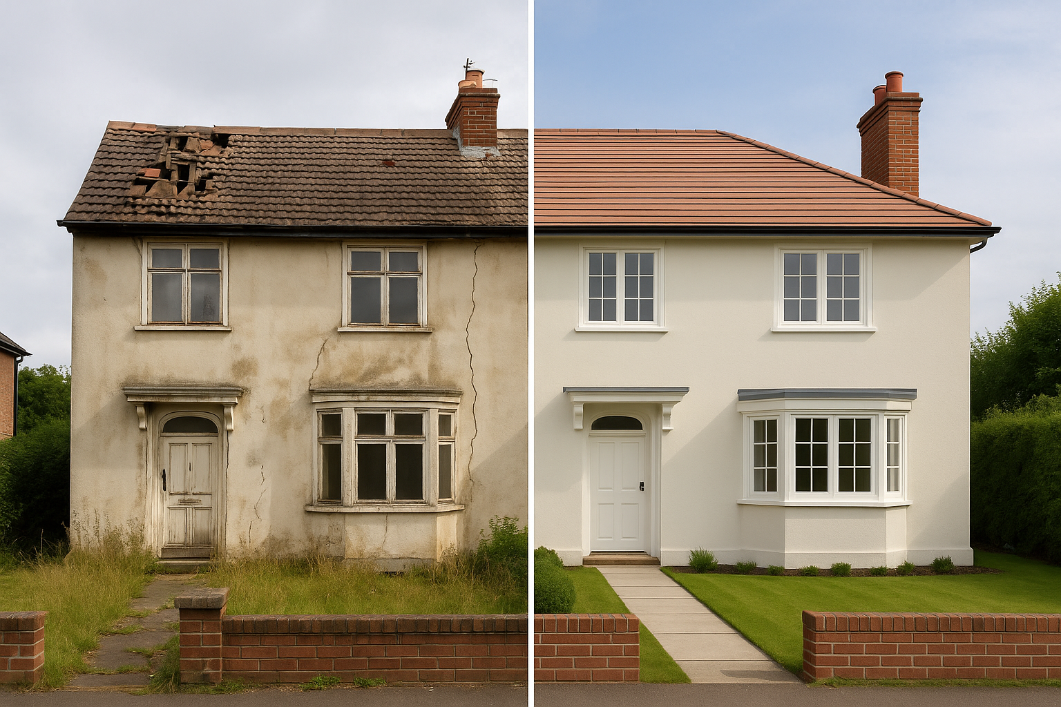Before and after images showing successful project management and property transformation